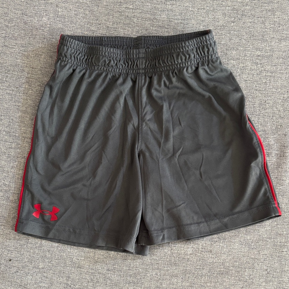 Under Armour Boys Gray Athletic Shorts with Red Trim - 4